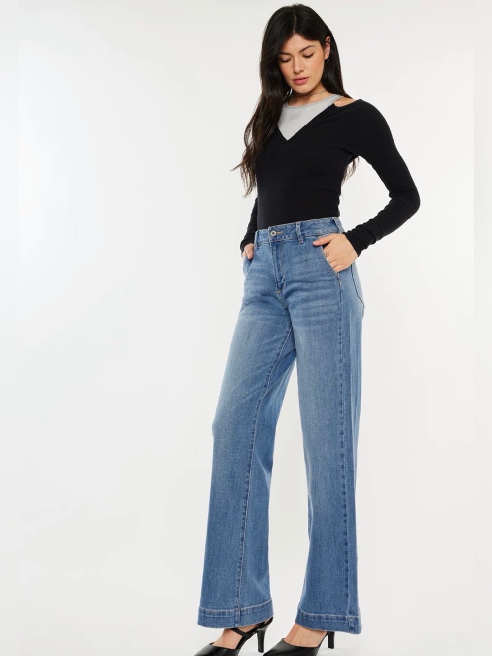 Kancan Bertha High Rise Wide Medium Wash, sz 15/31 - Picture 5 of 13
